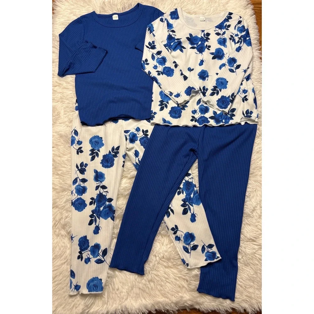 SHEIN Toddler Girls Blue White Clothing Lot 2-3Y Jumpsuit Dress Leggings 7pc Set